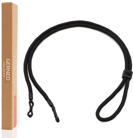 GERNEO® – DAS ORIGINAL – Florenz – Premium Brillenband für Sonnenbrillen & Lesebrillen Dragon Black mit Schwarz Halterungen – verstellbar mit Kabelzug & Logogravur