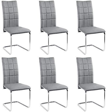 Lestarain Set med 6 Stolar Matsal, Stoppade Köksstolar, Ergonomiska Stolar Utan Armstöd, Släde Ben För Vardagsrum, Sovrum, Kontor, Sammet, Mörkgrå, LCNI117001-6