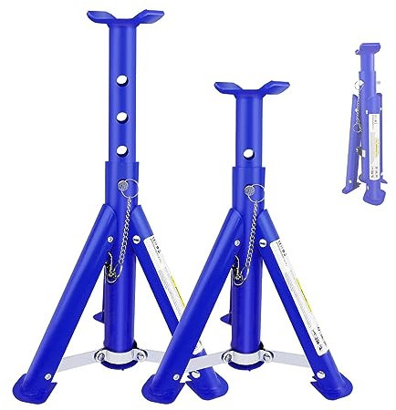 Pack-2 Heavy Duty Axle Jack Stands 3 Tonne Load Capacity, 4 Stages Height Adjustment 290mm to 408mm, for Car Lifting Repair, Easy to Fold