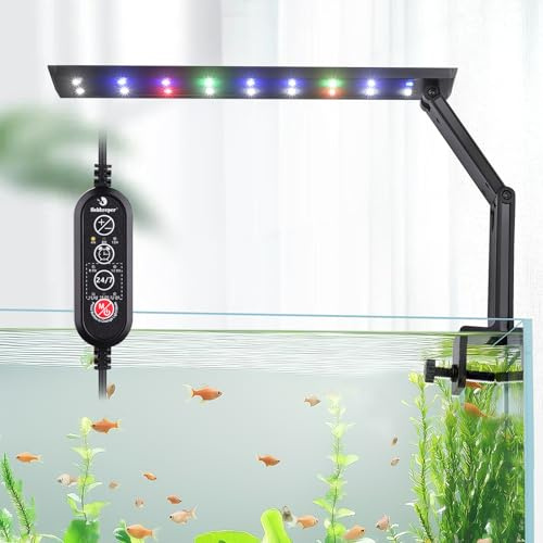 fishkeeper Kleine Aquarium Lampe, 24/7 Clip Aquarium Licht mit DIY & Timer, Einstellbare 10 Helligkeit, 360° Faltbar Aquarium Beleuchtung Led für Aquarien mit Rand, Mondlicht für Süß-/Meerwasser