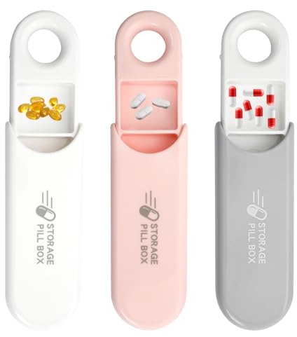 Husalsea Set di 3 Portapillole Tascabile, Porta Pillole Portatile Porta Pillole da Tasca per Viaggio, Porta Pastiglie Giornaliero e Settimanale, Organizzatore Compatto per Medicinali e Vitamine (B)