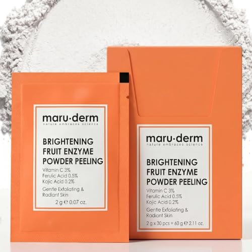 Maruderm Peeling pulver med fruktenzymer, 3% C-vitamin, 0,5% ferulasyra & 0,2% kojicsyra för ljusande och utjämnande peeling vård, strålande hy, 60 g