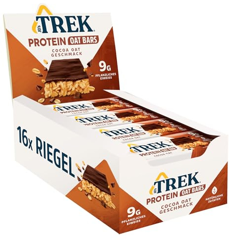 JB's TREK Barritas de Avena Proteicas Avena Cacao | Vegano | 16x50g (800g) | 9g Proteína de Origen Vegetal | Rico en Fibra | Sin Gluten