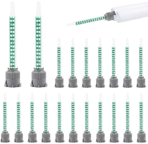 Bohrma 20 mezcladores estáticos para puntas de pegamento 2K, boquillas mezcladoras 1:1 para resina epoxi, boquilla mezcladora de resina epoxi, 2 componentes, pegamento de plástico (verde)
