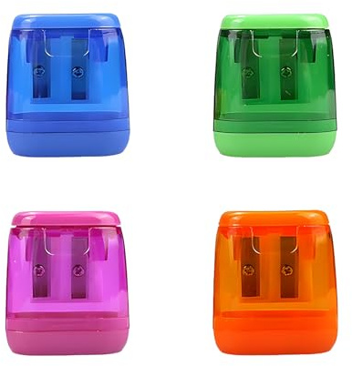 Jecdfs Temperino con serbatoio – Set di 4 temperamatite colorati per bambini, design a doppio foro, facile da pulire e portatile, perfetto per scuola, ufficio e attività creative