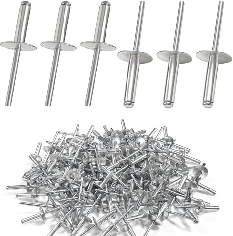 Confezione da 120 Rivetti Ciechi in Alluminio, Testa Bombata a Flangia Larga 4,8 mm, per Metallo, Legno, Mobili, Carrozzeria e Industria (4.8x20 mm)