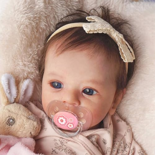 Zero pam Reborn Baby Puppe Lebensecht Mädchen Offene Augen, 48CM Realistische Babypuppe Weichkörper, Reborn Babypuppen Wie Echt, Newborn Silikon Baby Lebensechte Puppe Mit Haaren