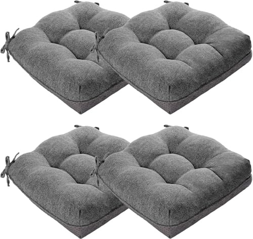 Set of 4 Dining Chair Cushions - Thick Foam, Non-Slip for Kitchen | Thick shredded foam for comfort, non-slip base keeps cushions in place, for kitchen & dining chairs