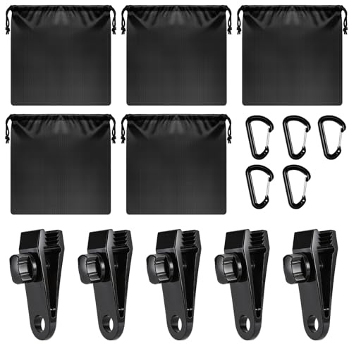 Hahorpa 15 Piezas Bolsa Arena Contrapeso, Pesos para Cortinas, Pesos para Carpas con 5 Bolsas, 5 Mosquetones, 5 Clips, Pesa Portátil para Jardín Playa Camping Manteles Exteriores