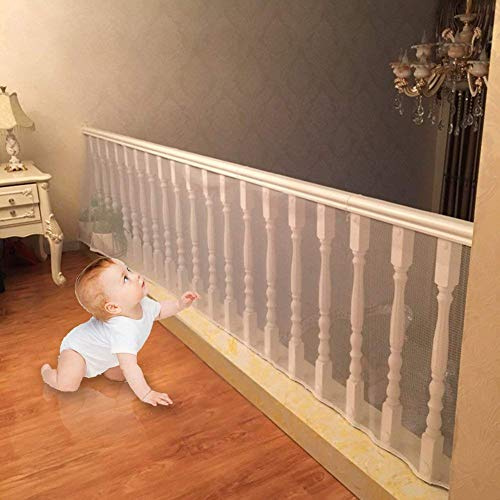 Revanom Child Safety Net, Balcony, Patios and Railing Stairs Netting, Safe Rail Net for Kids/Pet/Toy, Sturdy Mesh Fabric Material, 9.8 ft White Color