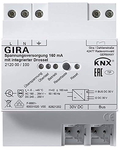 Gira 212000 KNX Spannungsversorgung 160 mA mit integrierter Drossel, KNX System