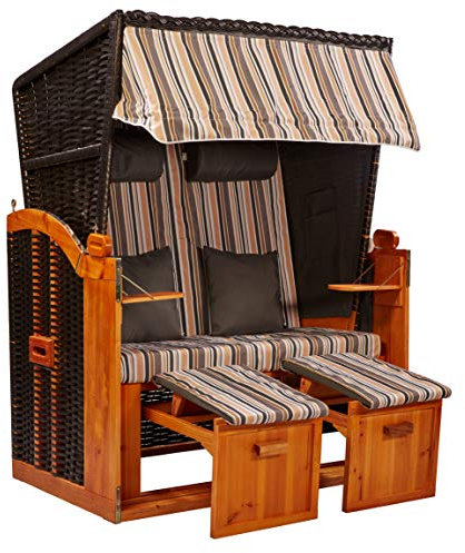 intergrill Strandschönheiten Marlene Ostsee Strandkorb | 2-Sitzer Vollholzfront inkl. Schutzhülle | Anthrazit Olive 6-teilig | Balkon Terrasse Garten