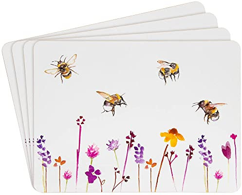 Heat Resistant Cork Back Table Place Mats Set of 4 Pretty Water Colour Busy Bees Design by Jennifer Rose Gallery