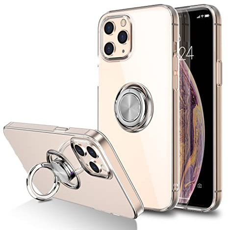 SORAKA Clear Case for iPhone 11 Pro with 360 Rotating Ring Holder Slim Fit Soft TPU Transparent Case with Metal Plate for Magnetic Car Phone Holder