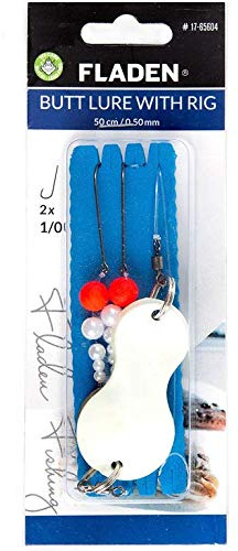 Fladen Buttlöffel-Vorfach - Butt Lure, Plattfischvorfach in Luminous, Gewichte 40g-120g, bleifrei, 50cm, Schnur 0,50mm, 2 Haken Gr. 1/0 (80g)