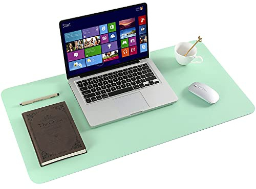 ARNTY Tappetino Scrivania,Tappeto Scrivania Copri in Similpelle PU,Grande Tappetino per Scrivania PC Proteggi Scrivania Doppia Facciata per Ufficio e Casa (Verde&Blu, 60*35cm)