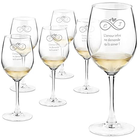 Maverton 6 Verres à Vin en Cristal - Verre gravé 350 ml - Ensemble de 6 Verres Personnalisés - Cadeau d’anniversaire pour chaque Couple - Le set pour parents - Aimer