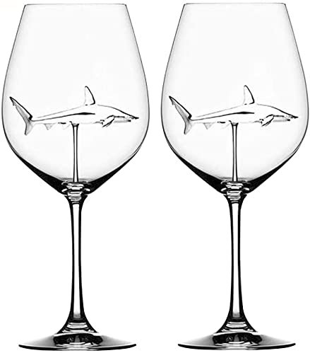 YFZCLYZAXET Lead-Free and Lead-Free Glass Shark red Wine Glasses for Home bar Parties, Stemware Red/White Wine Goblets.(2 Pieces)