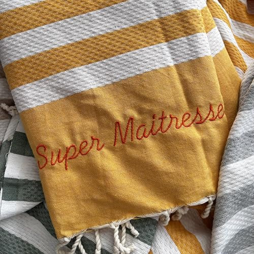 Fouta XXL Personnalisable - à Personnaliser - 200 cm x 100 cm- Serviette pour Hammam, Sauna, Spa, Plage ou Pique-Nique - 100 % Coton - Tissée à la Main