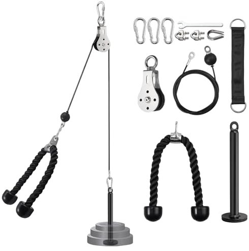 VINTEAM Cable Pulley System Gym, DIY Fitness Pulley System, Cable Pulley Attachments with Tricep Rope for Gym LAT Pull Down, Biceps Curl, Tricep, Arm Workouts