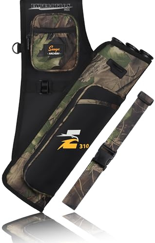 SUNYA Archery Hip Quiver for Arrows. Includes 3 Tubes Arrow Holder, Accessories Pockets and Waist Belt. Fit for Compound and Recurve Bow Practice.