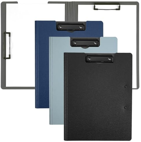 A4 Klemmbrett Ordner, 3 Stück Faltbare A4 Klemmbretter, A4 Klemmbretter Klemmbrett für Büro, Geschäft, Schule oder Restaurant (Schwarz + Dunkelblau + Silbergrau)