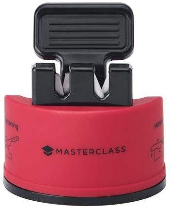 MasterClass Smart Sharp Dual Knife Sharpener with 2 Cutters for Sharpening and Honing Stainless Steel and Ceramic Knives, Red