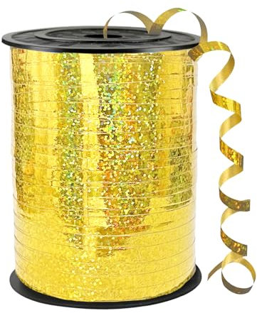 YUUIKLLE Nastro regalo dorato, nastro arricciacapelli da 450 metri/500 iarde, nastro per palloncini, nastro decorativo, lucido, colorato, glitter per chiusure di palloncini per feste, fiori, complean