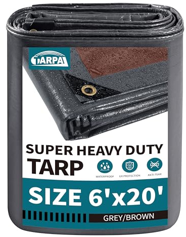 TARPAL tarp 6x20 Feet Super Heavy Duty Tarps Cover 20mil Waterproof UV Protection Rip and Tear Proof Tarpaulin with Grommets(Grey/Brown)