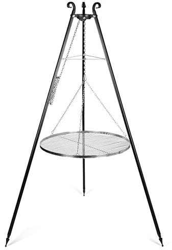 FINNWERK VILLE 70 Schwenkgrill Stahl mit Grillrost 70cm Durchmesser | Edelstahlrost auf Dreibein | Robuster Schwenker für den Garten | Perfekter Schwenkgrill für Feuerschale | Dreibein Grill Edelstahl