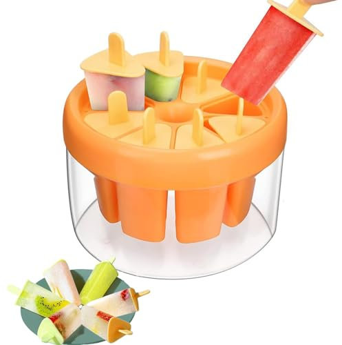 Ice Lolly Mould 8 Pieces Reusable Popsicle Mold, Easy to Remove Ice Lolly Maker - BPA Free Ice Pop Mould, Homemade Ice Cream Molds for Kids (Orange)