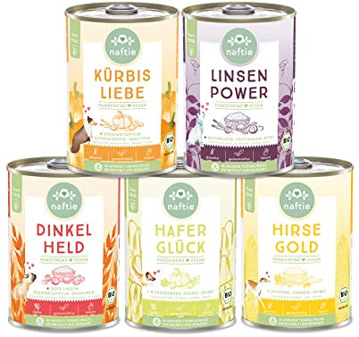 naftie veganes Hundefutter nass - Bio Nassfutter vegan für Hunde - Testpaket 5 Sorten - rein pflanzlich, purinarm, Obst & Gemüse Mix - 5X 400g