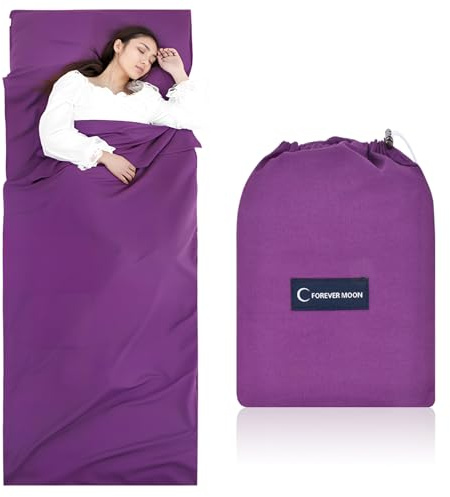 Sac de Couchage 90cmX220cm en Microfibre Avec Compartiment Oreiller Ajouté, Ultra Léger et Compact pour Adulte, Auberges, Randonnée, Camping (Lilas)