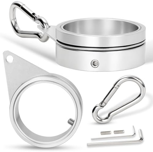 BONWIN 5,1 cm große Fahnenmast-Ringe, 2 Stück drehbare Fahnenmast-Ring-Clips aus Aluminiumlegierung, um 360 ° drehbar, Anti-Wickel-Fahnenmast-Ring-Hardware mit Edelstahl-Karabinern für 4,1–5,1 cm