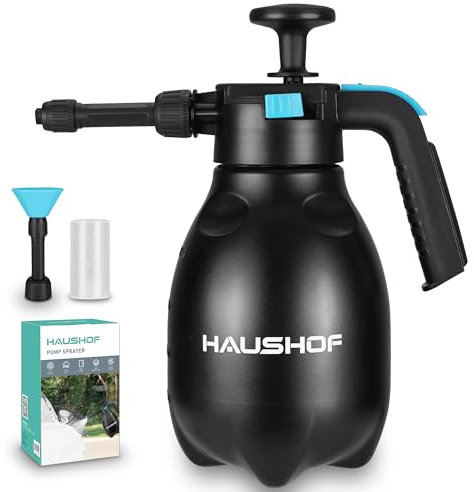 HAUSHOF Schaumsprüher, 2 L Drucksprüher mit 2 verstellbaren Düsen, für Autowäsche, Hausreinigung, Gartenarbeit, Schwarz