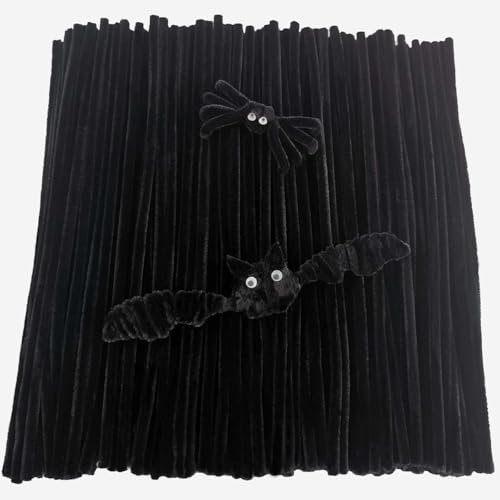 FANGZIDM 200 Stück Pfeifenreiniger Schwarz 300x6mm, Pfeifenputzer zum Basteln Kreative DIY Weihnachtsbaum Blumen Tier Dekorationen