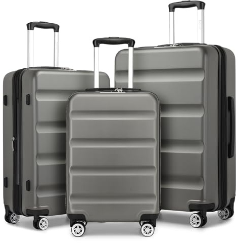 Kono 3 PCS Luggage Sets Expandable Hard Shell ABS+PC Suitcase mit TSA Lock | 360° Rubber Spinner Wheels, YKK Zipper, Adjustable Telescopic Handle, Perfect for Family Sets & Overseas Holiday Travel
