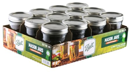 Ball - 16oz Wide Mouth Jars with Lids & Bands 12 Pack Jars, Large Glass Mason Jar for Food Storage with airtight Lid, 0.125 Gallon Glass Jar with Lid and Bands, Set of 12