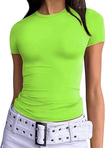 Haut pour femme chemise à manches courtes coupe ajustée T-shirt basique hauts d'été chemisier, XL Taille courte