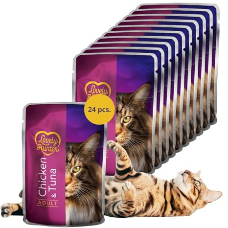 Lovely Hunter Premium Wet Cat Food for Cats with Poultry and Tuna - Delicious and Nutritious Meal for Adult Cats (24 x 85g)
