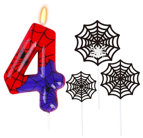 DazzJoy Spider födelsedagsljus siffror 4, Spidey tårta 4, Spidey 4 år