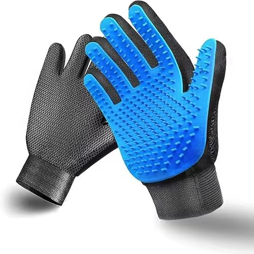 Guantes para eliminar pelo de mascotas – Cepillo de silicona para perros y gatos, masajeador y quitapelos reutilizable, transpirables, ajustables (Azul)