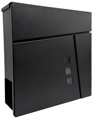 Relaxdays Briefkasten mit Zeitungsfach, HBT: 37,5 x 37 x 10,5 cm, DIN C4, wetterfest, 4 Schlüssel, Postkasten, schwarz