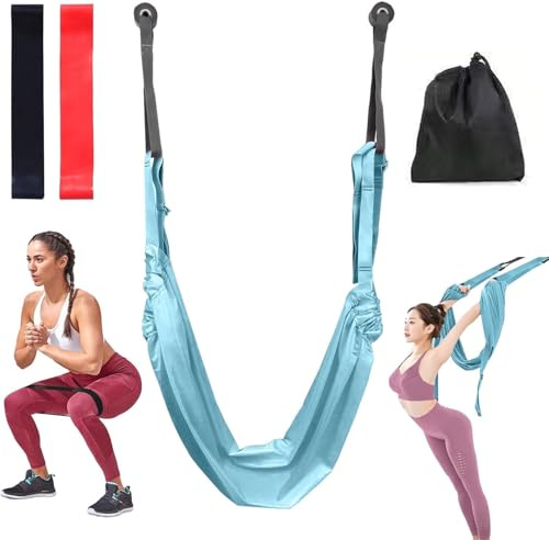 Aerial Yoga Swing Hammock Set - Anti-Gravity Inversion Sling with Adjustable Straps for Yoga, Pilates, Stretching & Home Fitness (Blue)