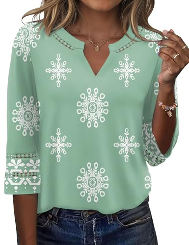 Rapbin blus damer elegant 3/4-ärm skjorta V-ringad sommar tunika spets broderad vintage topp 2026 mode toppar