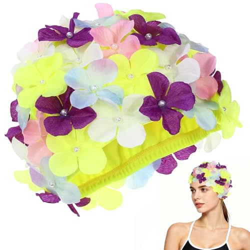 NAJILI Damsimmössa, snygg badmössa med 3D-blomdesign, badmössa med blommönster för kvinnor, bekväm och lätt, för simning och vattenfester