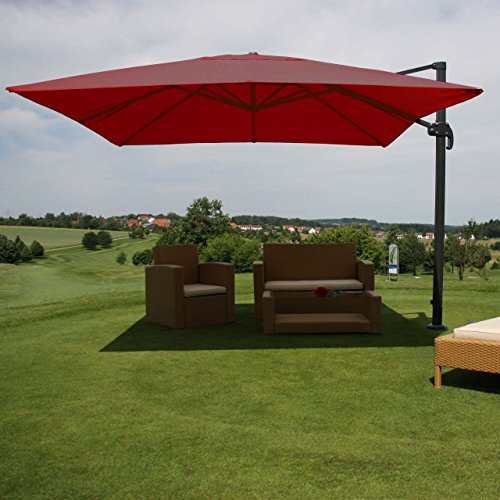 Mendler Gastronomie-Ampelschirm HWC-A96, 3x4m (Ø5m) Polyester Alu/Stahl 26kg drehbar - bordeaux