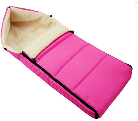 BAMBINIWELT Fußsack aus Lammwolle 108 cm – Winterfußsack für Kinderwagen, Buggy – universell passend, warm, waschbar & wasserabweisend – liniert (pink)