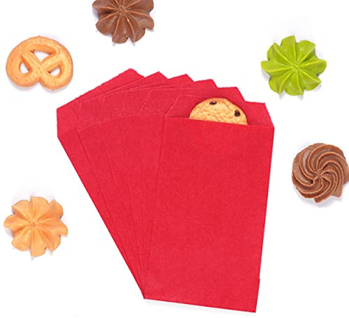 Quotidian Rojo Plano Pequeño Papel Kraft Bolsas 3 x 5 (8 x 13,3cm) Paquete de 100 - Tarjetas de Boda con Jabón Sellos Recuerdos de Fiesta