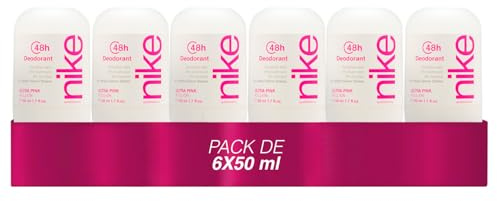 NIKE - Ultra Pink Pack de 6 x 50 ml, Desodorante Mujer Roll-On, Desodorante Antimanchas para Piel Sensible, 0% Alcohol y 0% Sales de Aluminio, de Larga Duración, Fragancia Oriental Gourmand